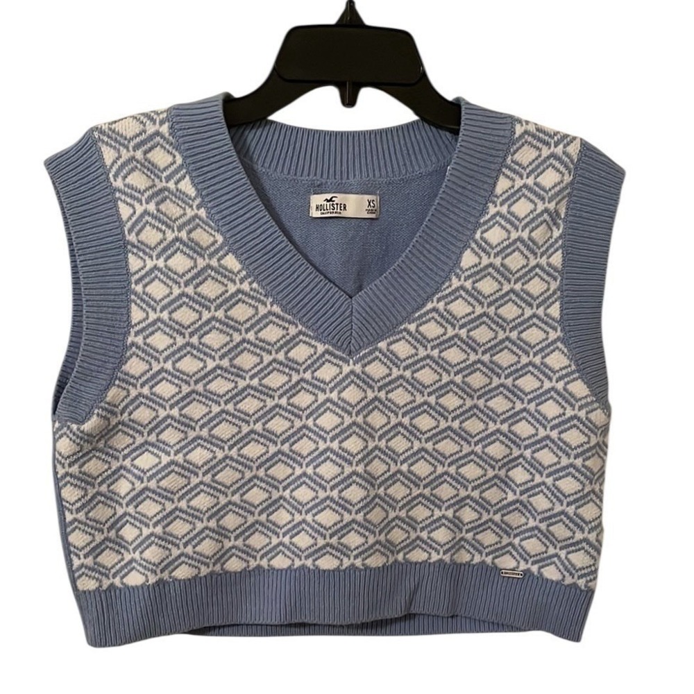 Hollister Women's Light Blue/White‎ Pattern Knit Sleeveless Sweater Size XS